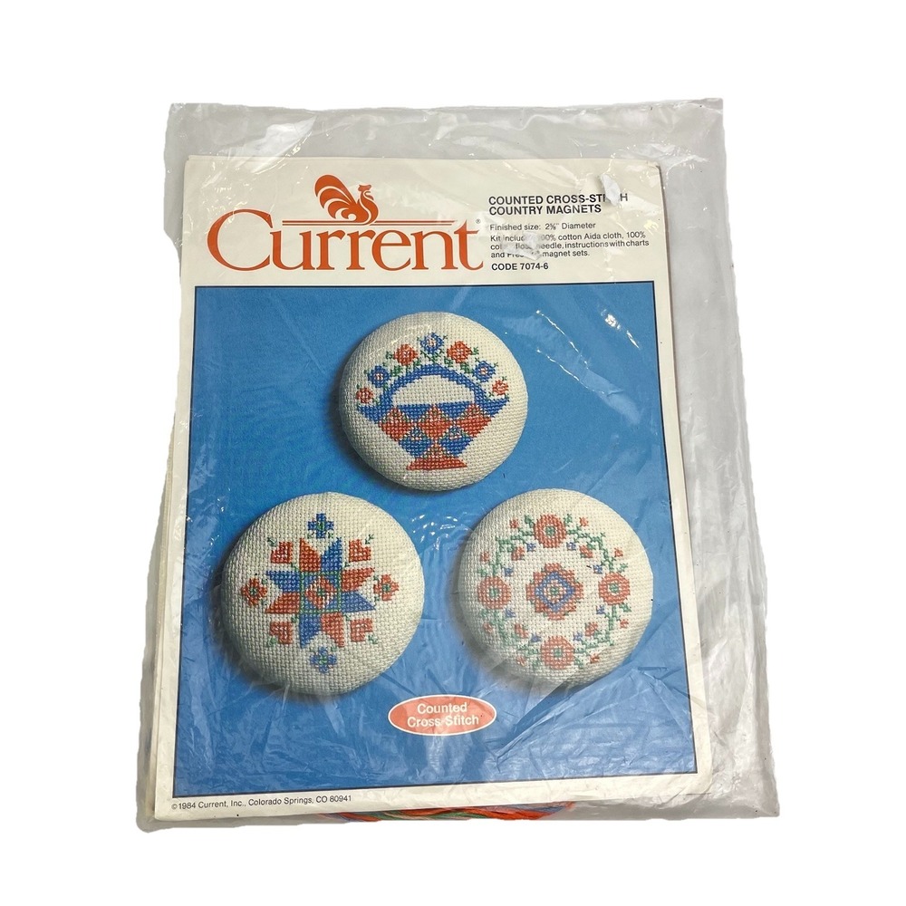 Current Country Cross Stitch Complete Magnets Kit Vintage 7074-6 New Sealed 1984